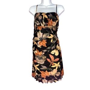 Witchy Whimsical Leaf Print Bodycon Mini Dress Spaghetti Strap Ruched Fall 1X